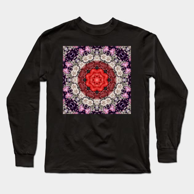 Crystal Hearts and Flowers Valentines Kaleidoscope pattern (Seamless) 33 Long Sleeve T-Shirt by Swabcraft